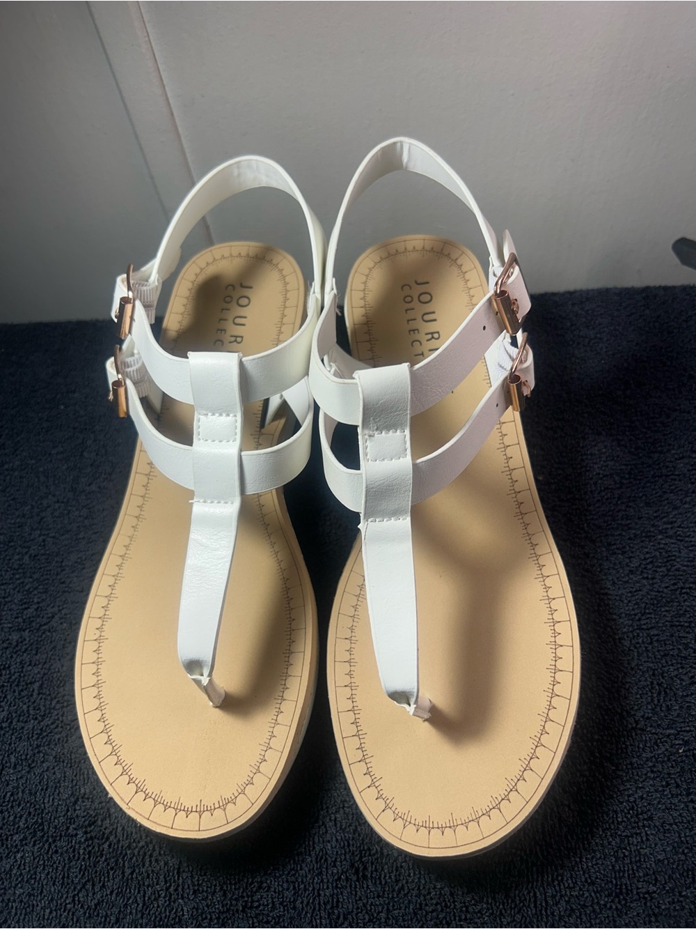 Journee Collection White T-Strap Sandals